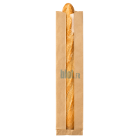 (X1000) – Sac Baguette kraft brun - Fenêtre PP – (10 + 3,5 X 52 CM) - Vue éloignée avec baguette de pain à l'intérieur du sac