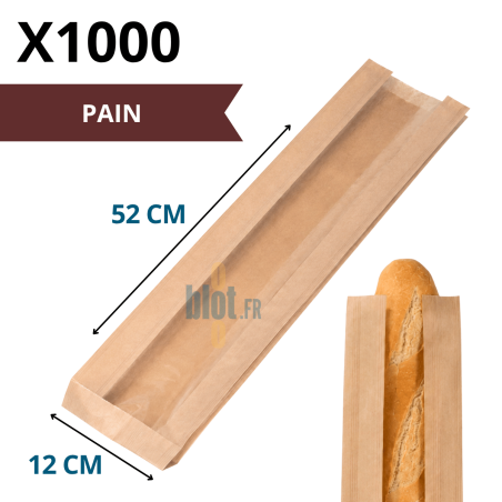 (X1000) – Sac Baguette kraft brun - Fenêtre PP – (12 + 4 X 52 CM) - Dimensions et caractéristiques