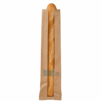 (X1000) – Sac Baguette kraft brun - Fenêtre PP – (12 + 4 X 52 CM) - Vue disposée verticalement avec pain à l'intérieur