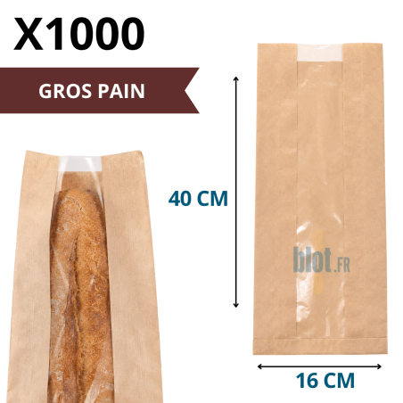 (X1000) – Sac Gros Pain kraft brun - Fenêtre PP – (16 + 5 X 40 CM) - Dimensions et caractéristiques