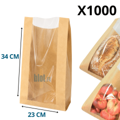 (X1000) – Sac Gros Pain ou Fruit kraft brun - Fenêtre PP – (23 + 5 X 35 CM) - Dimensions et caractéristiques