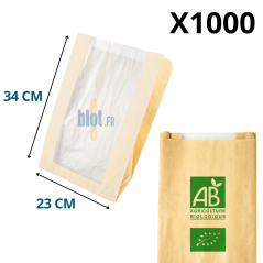 (X1000) - Sacs AB kraft - Agriculture Biologique - Fenêtré - (23 + 5 X 35 CM) - Dimensions et verso Bio