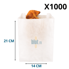 (X1000) - Sacs croissants kraft blanchi - (14 + 7 x 21 CM) - Dimensions et conditionnement