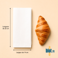Sac croissant kraft blanchi 14 x 25 cm avec dimensions et croissant
