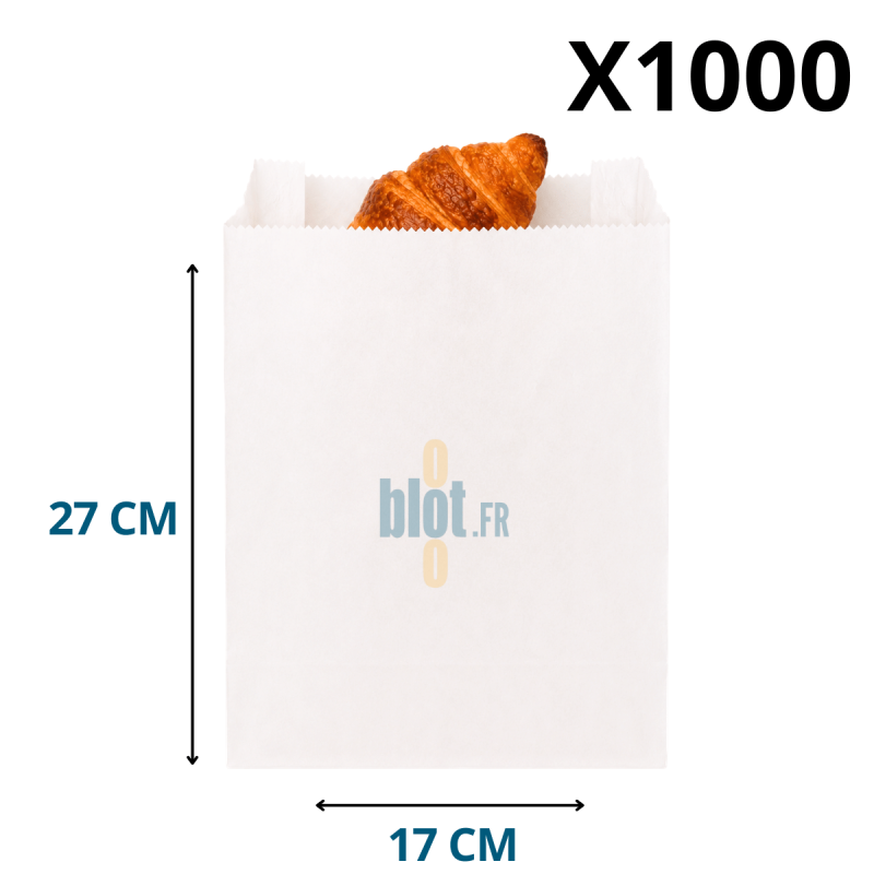 (X1000) - Sacs croissants kraft blanchi - (17 + 8 x 27 CM)