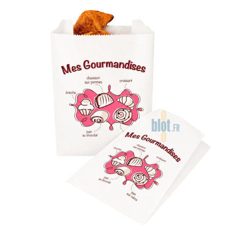 (X1000) - Sacs Viennoiserie kraft "Mes Gourmandises" - (12 + 5 x 16 CM)
