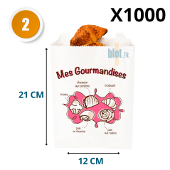 Sac croissant Mes Gourmandises kraft blanchi 12 + 5 x 21 cm par carton de 1000