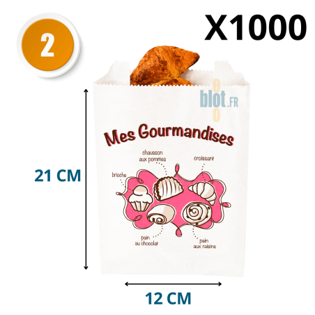 Sac croissant Mes Gourmandises kraft blanchi 12 + 5 x 21 cm par carton de 1000