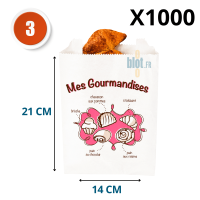 Sac croissant Mes Gourmandises kraft blanchi 14 + 7 x 21 cm par carton de 1000