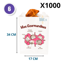1. Sac croissant Mes Gourmandises kraft blanchi 17 + 8 x 34 cm par carton de 1000