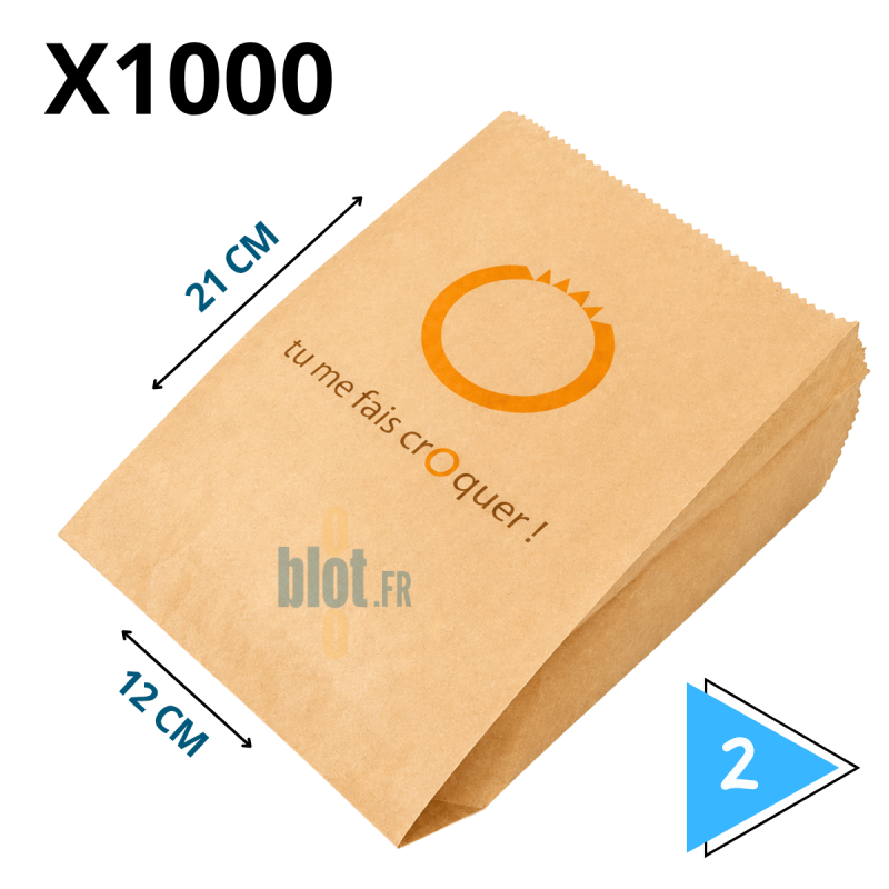 (X1000) - Sacs Viennoiserie kraft brun "Tu me fais croquer" - (12 + 5 x 21 CM)