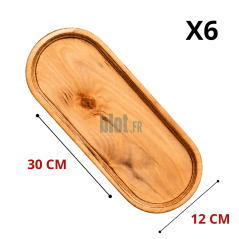 Lot de 6 plateaux De La Roca en bois de bouleau clair, format 30 x 12 cm