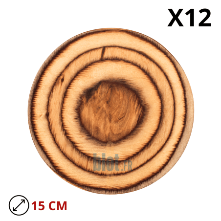 Lot de 12 planches rondes De La Roca en bois de bouleau, diamètre 15 cm