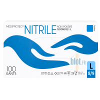 Gants nitrile bleu non poudrés taille L Mediprotec, ambidextres et bouts des doigts texturés