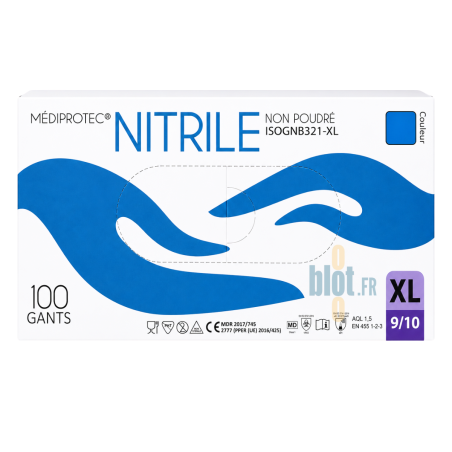 Gants Nitrile Bleu Non Poudrés - Taille XL