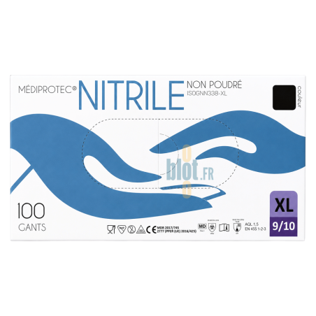 Gants Nitrile Noir Non Poudrés - Taille XL