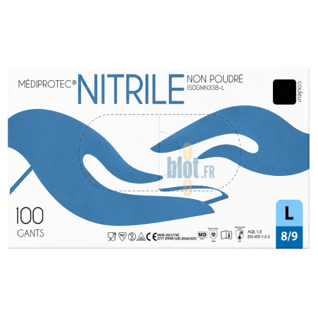 Gants Nitrile Noir Non Poudrés - Taille L