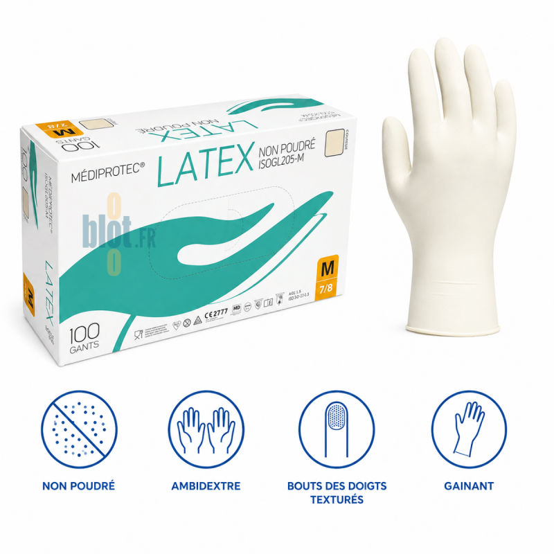 (X100) - Gants Latex Non Poudrés - Taille M