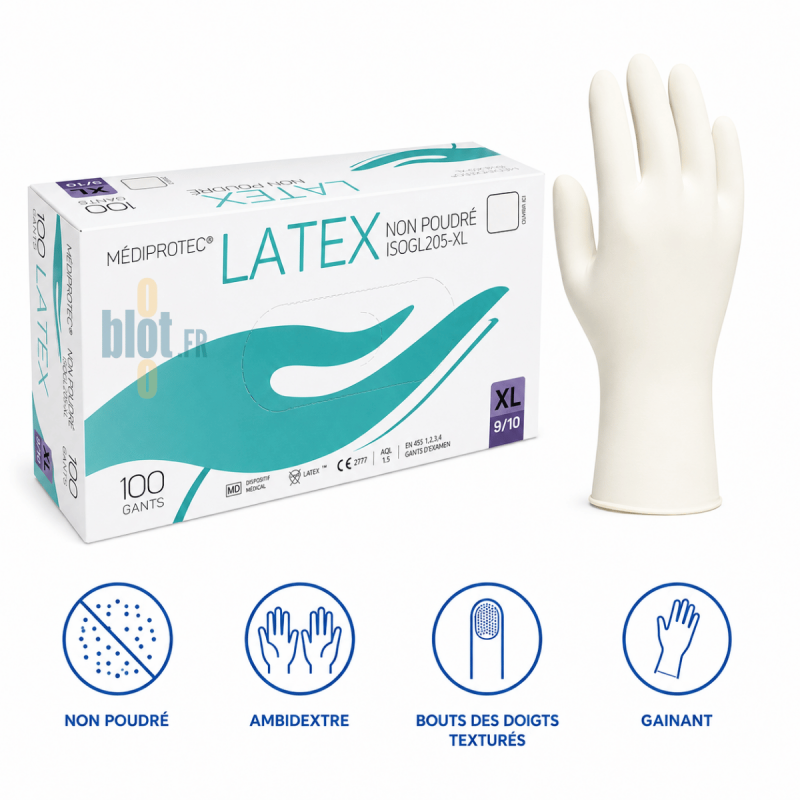 (X100) - Gants Latex Non Poudrés - Taille XL