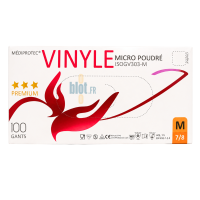 Boîte de 100 gants vinyle micro-poudrés transparents taille M 7/8 Mediprotec Premium pour usage professionnel