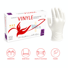 Boîte de 100 gants vinyle poudrés transparents taille XL Mediprotec, ambidextres, souples et micro-poudrés