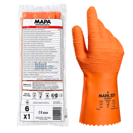 Gant latex orange Mapa Harpon 321 taille 6 avec emballage professionnel
