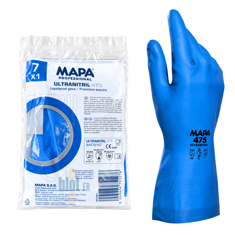 (X1 paire) - Gant alimentaire bleu Taille 7 - Ultranitril 475