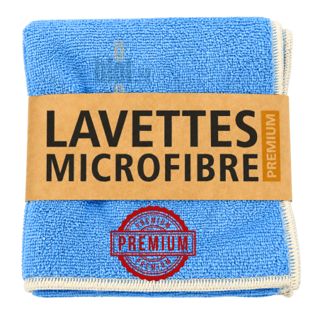 Lot de 5 lavettes microfibres professionnelles bleues Premium 38 x 38 cm