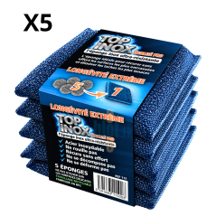 Lot de 5 éponges récurantes professionnelles TAMPEL Top Inox avec surface inox abrasive