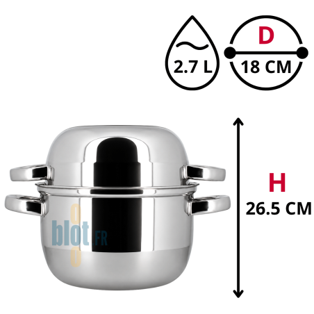 Marmite à moules inox MENASTYL 18 cm de diamètre et 2,7 L avec couvercle