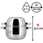 Marmite à moules inox MENASTYL 18 cm de diamètre et 2,7 L avec couvercle