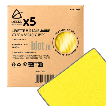 Lot de 5 lavettes microfibres jaunes Miracle 33 x 37 cm pour nettoyage professionnel