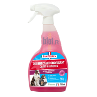 Spray Saniterpen désinfectant litière chat 750 ml pour cages et bacs à litière