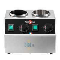 Chauffe-sauce double Krampouz en inox avec ses deux logements ouverts et ses commandes indépendantes