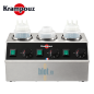 Chauffe-chocolat triple Krampouz en inox avec trois bouteilles et trois thermostats, présenté sur fond blanc