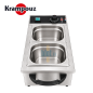 Bain-marie électrique Krampouz 2 GN 1/6 avec repères de dimensions et deux bacs inox