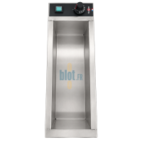 Gros plan sur le thermostat et l’interrupteur marche-arrêt du bain-marie Krampouz 3 GN 1/6
