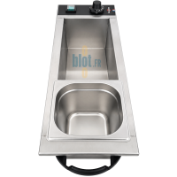 Vue d’ensemble du bain-marie électrique Krampouz 3 GN 1/6 sans bacs, avec ses deux poignées latérales