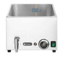 Vue de face du bain-marie HENDI Ranger avec robinet de vidange, thermostat rotatif et interrupteur