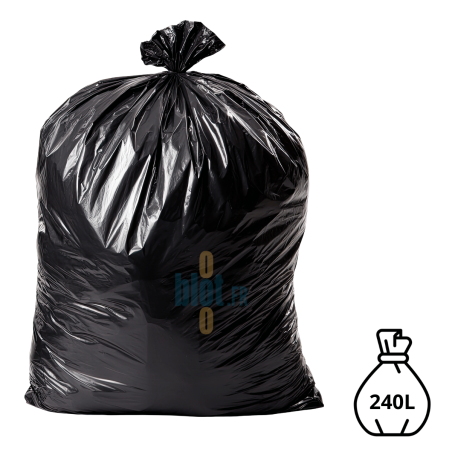 Sac poubelle noir KFB de 240 litres fermé par un lien classique