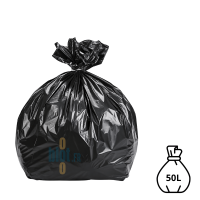 Sac poubelle noir KFB de 50 litres et 40 microns, fermé par un lien classique