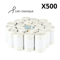 Lot de 500 sacs poubelle blancs KFB de 30 litres à lien classique, présentés en rouleaux