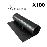 Rouleau de sacs poubelle noirs KFB de 130 litres à lien classique, vendus par lot de 100 sacs