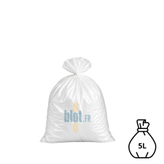 Sac poubelle blanc KFB de 5 litres, rempli et fermé avec un lien classique