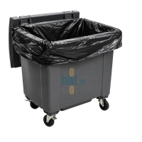 Housse noire KFB de 750 litres installée dans un conteneur gris à roulettes