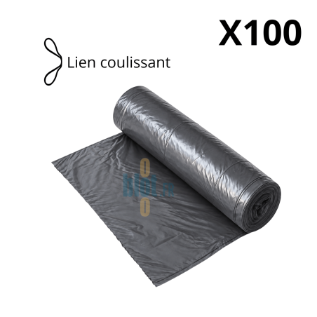 (X100) - Sac poubelle lien coulissant - (50L / 28 Microns)