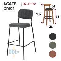 tabouret AGATE gris assise tissu easy clean structure métal noir vue avant
