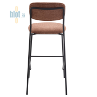 Vue arrière du tabouret AGATE terracotta montrant le dossier en tissu et le piètement noir