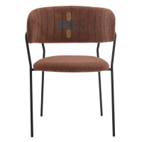 Fauteuil OPALE terracotta vu de face, avec dossier enveloppant, assise garnie et pieds en métal noir