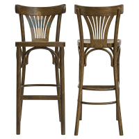 Vue de profil du tabouret MONTANA en hêtre patiné vintage, avec assise en bois et traverses repose-pieds